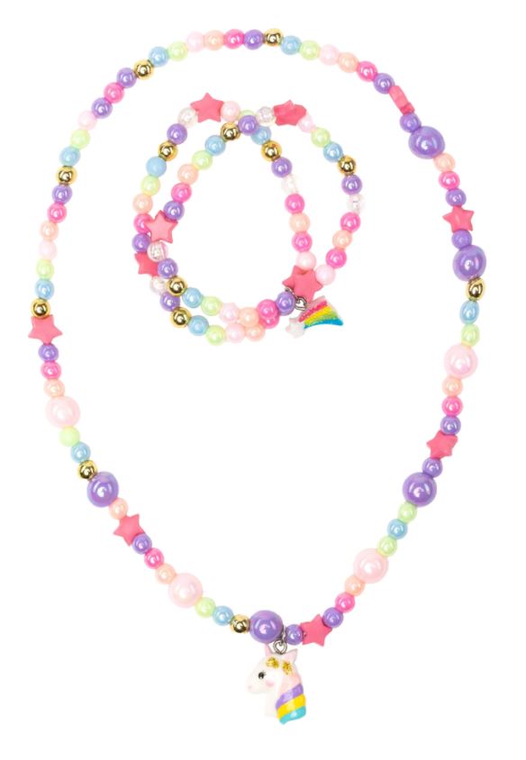 ENSEMBLE DE COLLIER ET BRACELET DE LICORNE ARC-EN-CIEL
