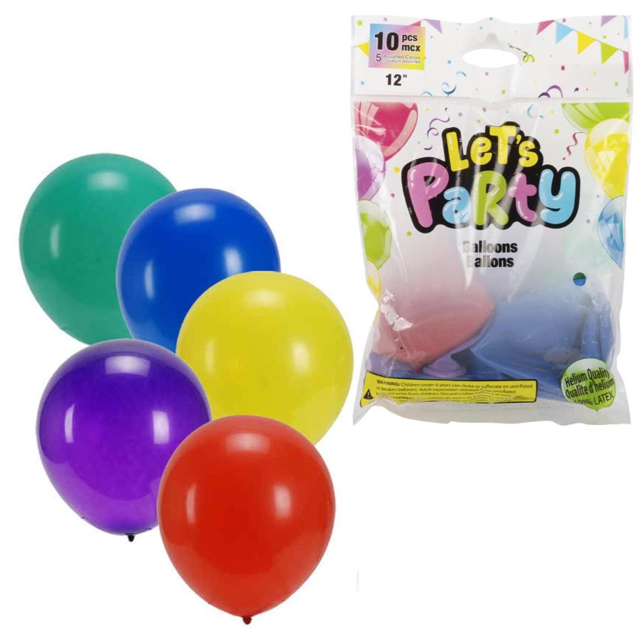 BALLONS 10 PIÈCES QUALITÉ HÉLIUM ASST.