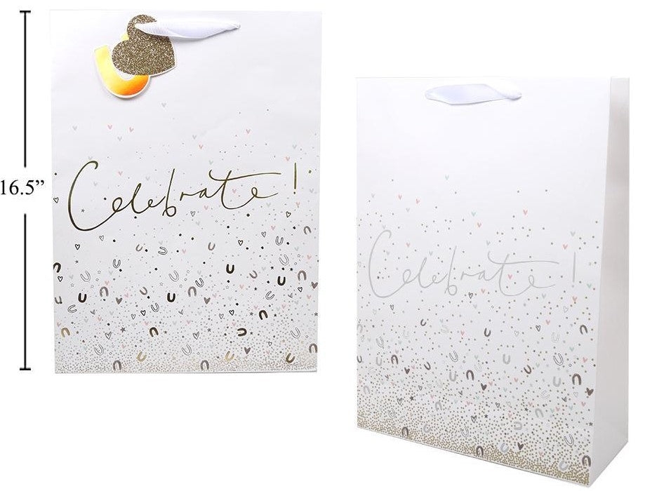SAC CADEAU LARGE - CÉLÉBRER PAILLETTES BLANC