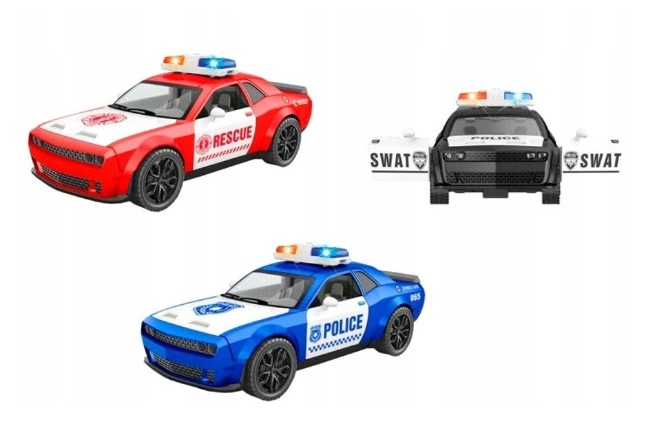VÉHICULE DE POLICE À FRICTION AVEC EFFETS LUMINEUX ET SONORES 7,5" ASST