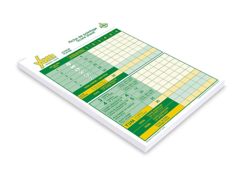 YUM BLOC OF 80 SCORE SHEETS