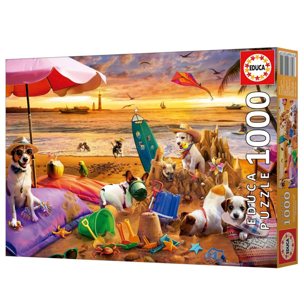 EDUCA JIGSAW PUZZLE 1000 PIECES - DOGS PLAYING ON THE BEACH #20312