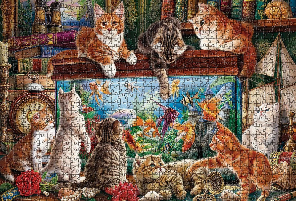 EUROGRAPHICS JIGSAW PUZZLE 1000 PIECES - CATS BY THE FISH TANK #6000-6138