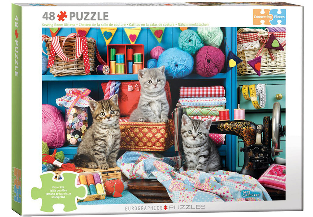 EUROGRAPHICS JIGSAW PUZZLE CONNECTION 48 PIECES - KITTENS IN THE SEWING ROOM (GREG CUDDIFORD) #9748-0874-1