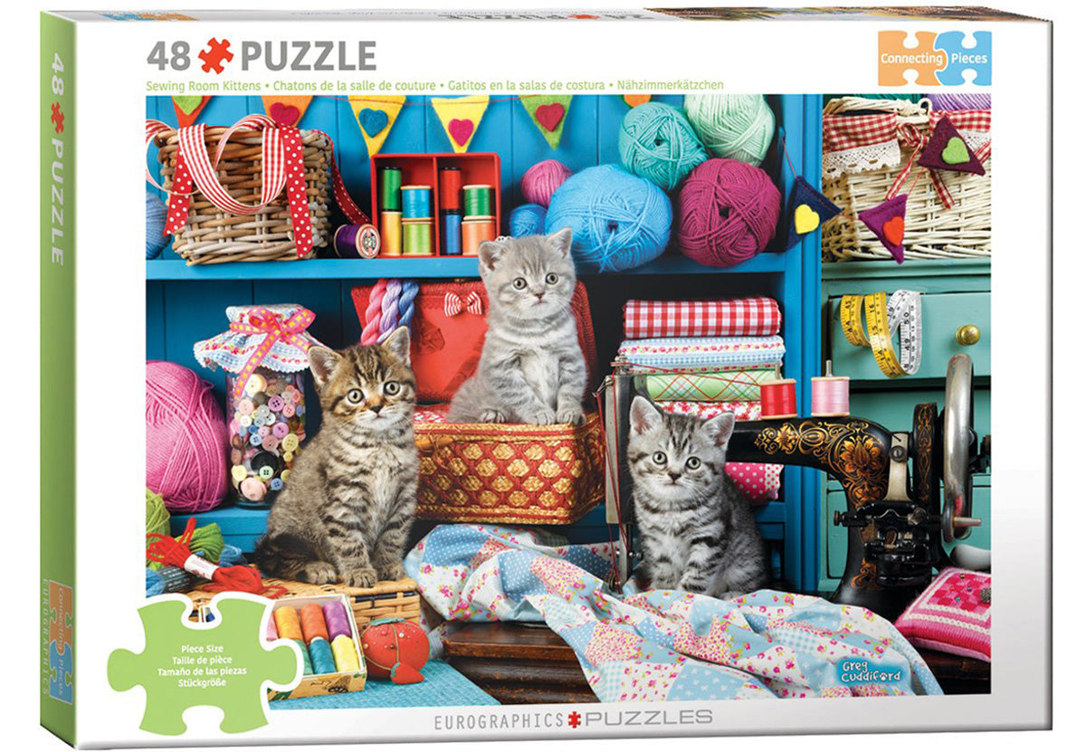EUROGRAPHICS JIGSAW PUZZLE CONNECTION 48 PIECES - KITTENS IN THE SEWING ROOM (GREG CUDDIFORD) #9748-0874-1