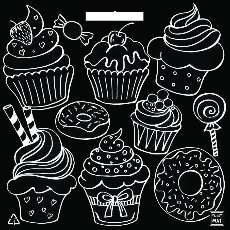COLORING PLACEMAT - SMALL CAKES (BLACK BACKGROUND)