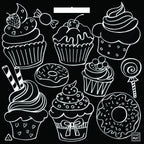 COLORING PLACEMAT - SMALL CAKES (BLACK BACKGROUND)
