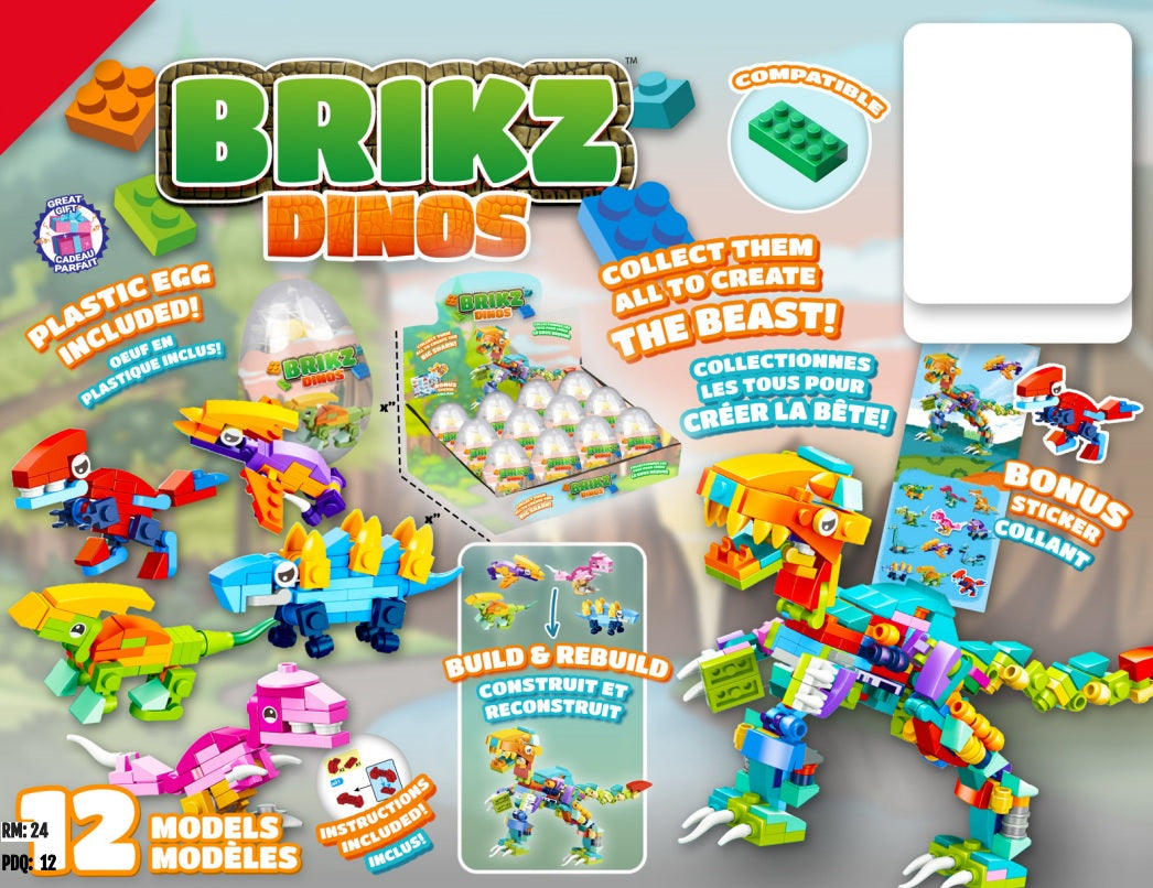 BRIKZ DINOS – SURPRISE EGG DINOSAUR BUILDING BLOCKS ASST