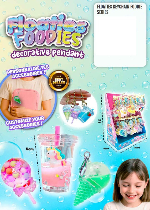 FLOATIES FOOPIES - KEYCHAINS WITH FLOATING FIGURES ASST