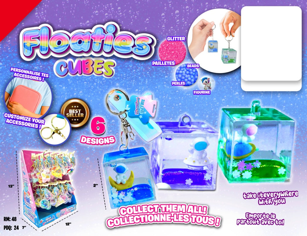 LIQUID CUBE KEYCHAIN WITH FLOATING FIGURE ASST