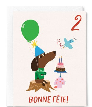 2 YEARS - BIRTHDAY CARD - HAPPY BIRTHDAY! - LITTLE DOG AND BIRTHDAY CAKE