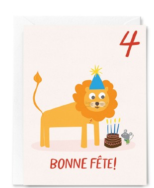4 YEARS - BIRTHDAY CARD - HAPPY BIRTHDAY! - JOLLY LION