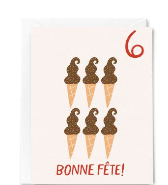 6 YEARS OLD - BIRTHDAY CARD - HAPPY BIRTHDAY! - SIX CHOCOLATE ICE CREAM CONES