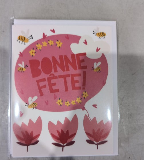 BIRTHDAY CARD - HAPPY BIRTHDAY! - PINK BALLOON AND BEES