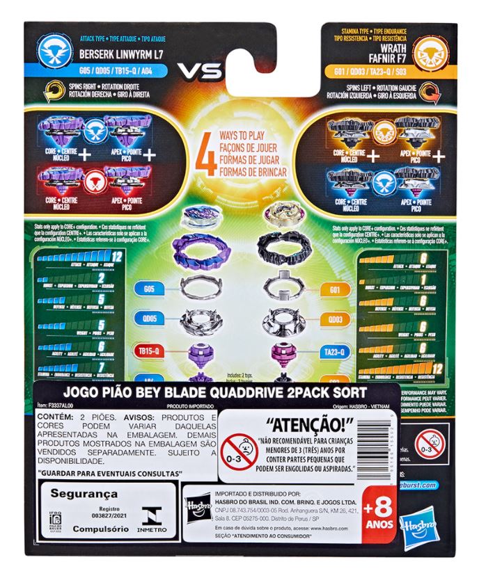 BEYBLADE - 2 TOUPIES - QUAD ASST. (SANS LANCEUR)