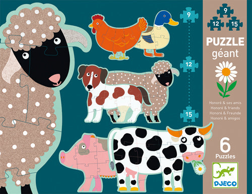 DJECO - PROGRESSIVE PUZZLE 9-12-15 PIECES - HONORÉ AND HIS FRIENDS