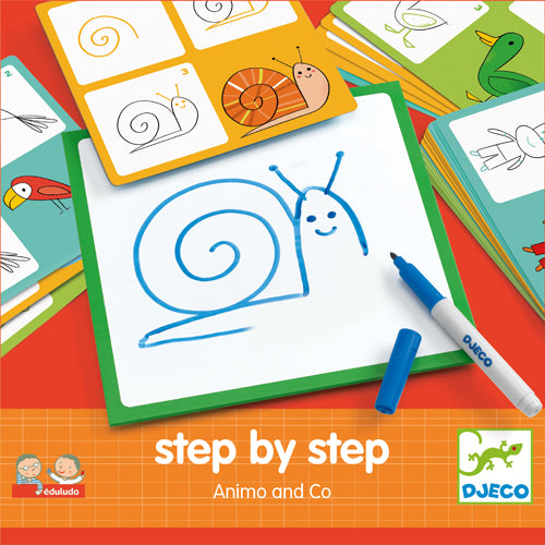 DJECO - COLORIAGE ÉTAPE PAR ÉTAPE ANIMAUX BOÎTE ORANGE (STEP BY STEP)