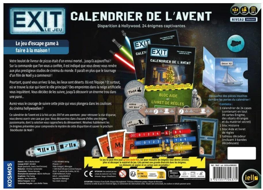 JEU EXIT - CALENDRIER DE L'AVENT - DISPARITION À HOLLYWOOD - Version française
