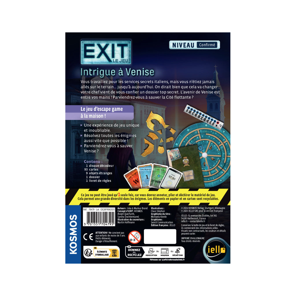 JEU EXIT - INTRIGUE À VENISE - NIVEAU CONFIRMÉ