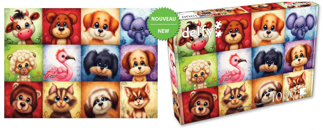 DELFY JIGSAW PUZZLE 1000 PIECES - 12 CUTE ANIMAL PORTRAITS (CUTENESS IN DOZEN) #DE-26003