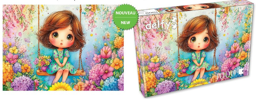 DELFY CASSE-TÊTE 1000 PIÈCES - BALANÇOIRE PARMI LES FLEURS (SWING AMONG BLOSSOMS) #DE-26023