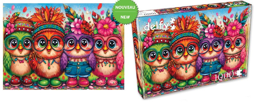 DELFY CASSE-TÊTE 1000 PIÈCES - LES QUATRE HIBOUX FUNKY (FOUR FUNKY CHICKS) #DE-26009