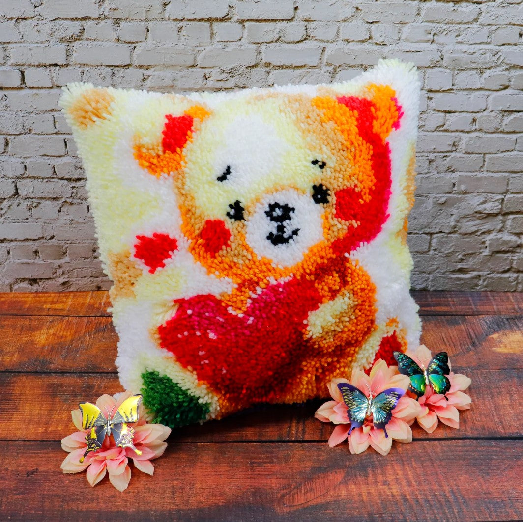 JACAROU - HOUSSE DE COUSSIN OURSON (TEDDY BEAR) - POINTS NOUÉS