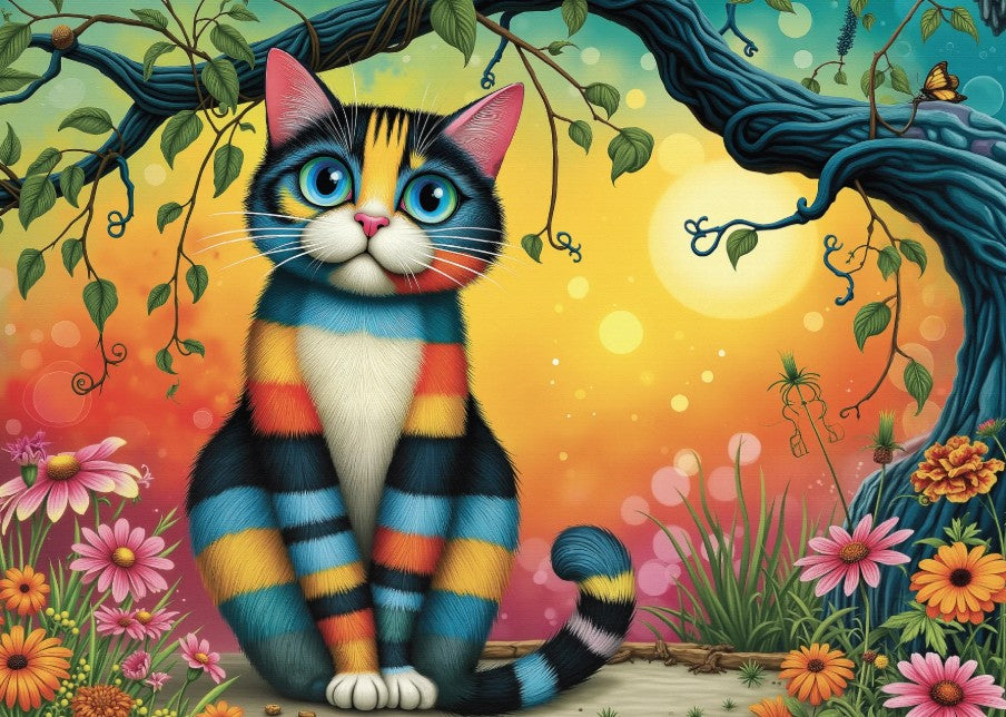 NOVIA CASSE-TÊTE 1000 PIÈCES - CHAT AUX RAYURES COLORÉES (COLORFUL STRIPED CAT) #JP-COST1000