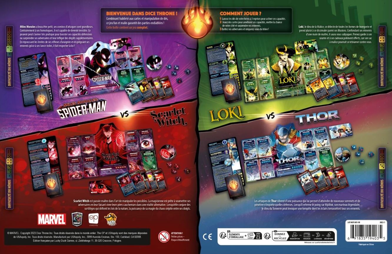 JEU DICE THRONE MARVEL - SCARLET WITCH VS THOR VS LOKI VS SPIDER-MAN - Version française