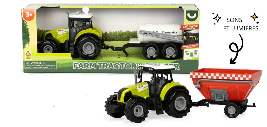 FRICTION TRACTOR AND TRAILER - SOUND AND LIGHTS 36 CM (14") ASST