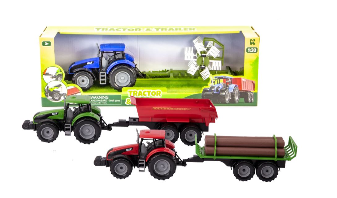 1:32 SCALE TRACTOR AND TRAILER - 48 CM (19") ASST