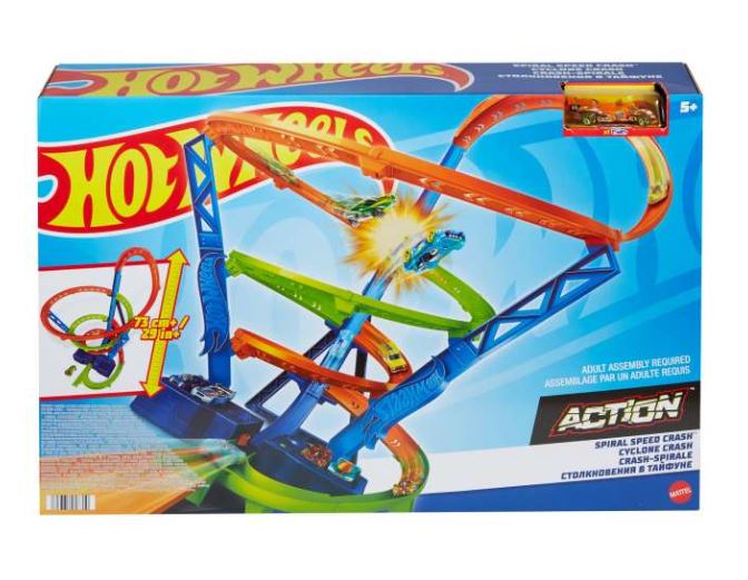 HOT WHEELS - PISTE DE COURSE EN SPIRALE AVEC BOOSTER MOTORISÉ VITESSE SPIRALE CRASH