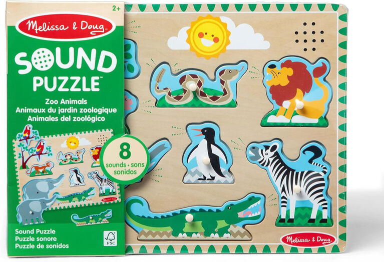 MELISSA AND DOUG - 8-PIECE WOODEN ZOO ANIMAL SOUND PUZZLE