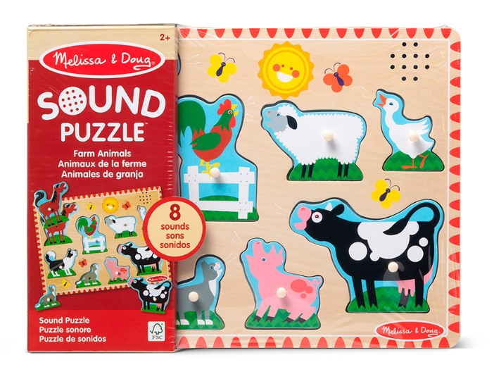 MELISSA AND DOUG - CASSE-TÊTE 8 PIÈCES ANIMAUX DE LA FERME EN BOIS SONORE