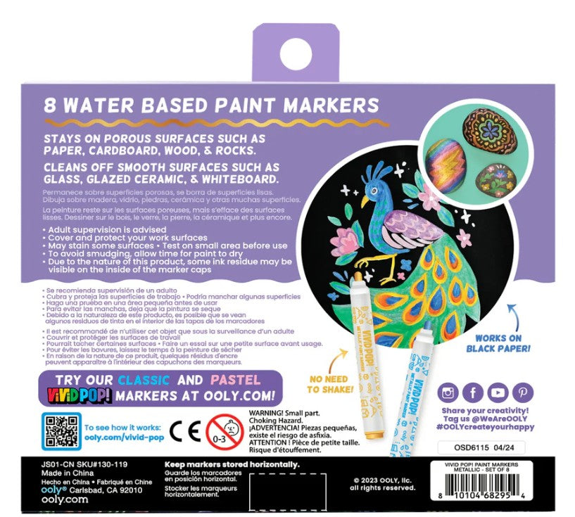 VIVID POP! - ENSEMBLE DE 8 MARQUEURS DE PEINTURE ACRYLIQUE À BASE D'EAU - MÉTALLIQUE