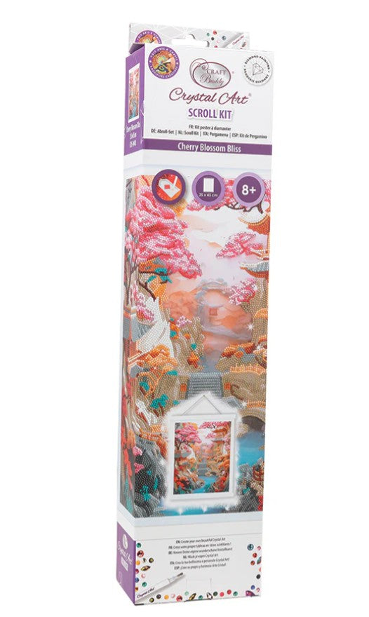 CRYSTAL ART - JAPANESE LANDSCAPE CHERRY BLOSSOMS 35CM X 45CM - DIAMOND DOTZ (SCROLL KIT)