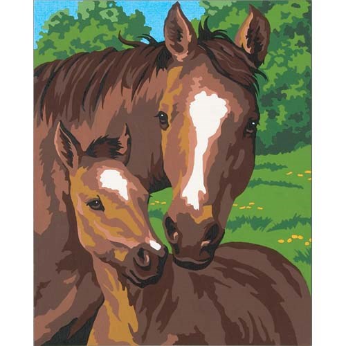 PEINTURE À NUMÉROS 8X10 - POULAIN ET MÈRE (MOYENNE)