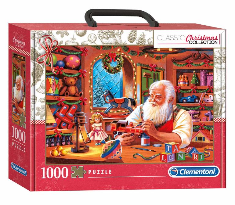 CLEMENTONI JIGSAW PUZZLE 1000 PIECES - SANTA'S WORKSHOP CARRY CASE #80971