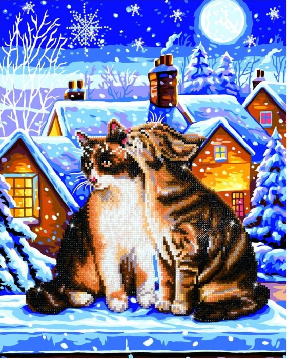 DIAMOND DOTZ - PAYSAGE AVEC 2 CHATS -DIAMOND PAINTING - PEINTURE À DIAMOND