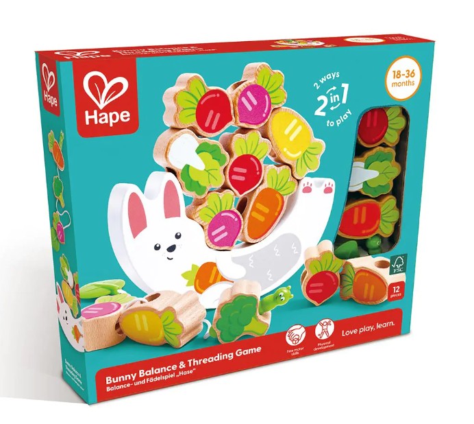 JEU D'ÉQUILIBRE ET D'ENFILAGE DE LAPINS EN BOIS