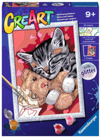 PEINTURE À NUMÉROS CREART RAVENSBURGER - CHATON PAISIBLE AVEC PAILLETTES - 7" X 10" PETITE