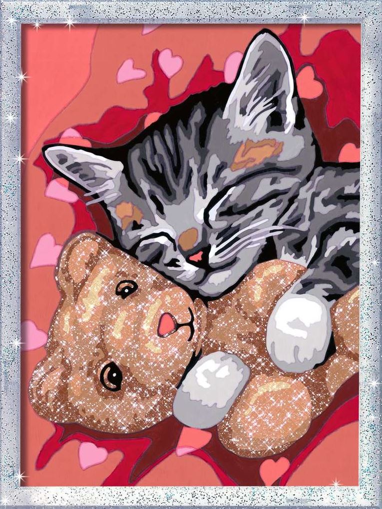 PEINTURE À NUMÉROS CREART RAVENSBURGER - CHATON PAISIBLE AVEC PAILLETTES - 7" X 10" PETITE