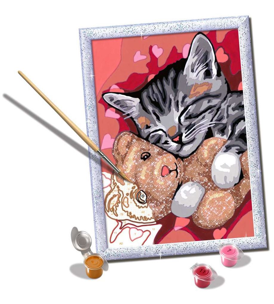PEINTURE À NUMÉROS CREART RAVENSBURGER - CHATON PAISIBLE AVEC PAILLETTES - 7" X 10" PETITE