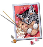 PEINTURE À NUMÉROS CREART RAVENSBURGER - CHATON PAISIBLE AVEC PAILLETTES - 7" X 10" PETITE