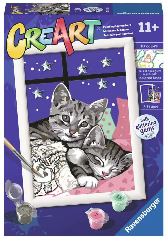 RAVENSBURGER CREART PAINT BY NUMBERS - SLEEPY KITTENS WITH GEMS - 5" X 7" MINI