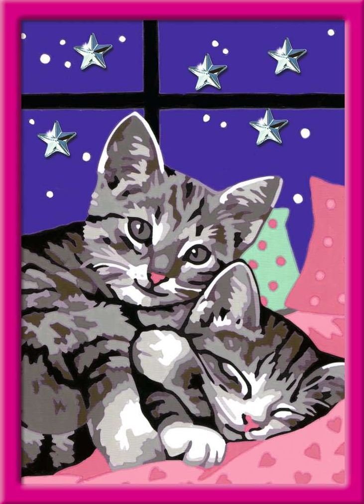 RAVENSBURGER CREART PAINT BY NUMBERS - SLEEPY KITTENS WITH GEMS - 5" X 7" MINI