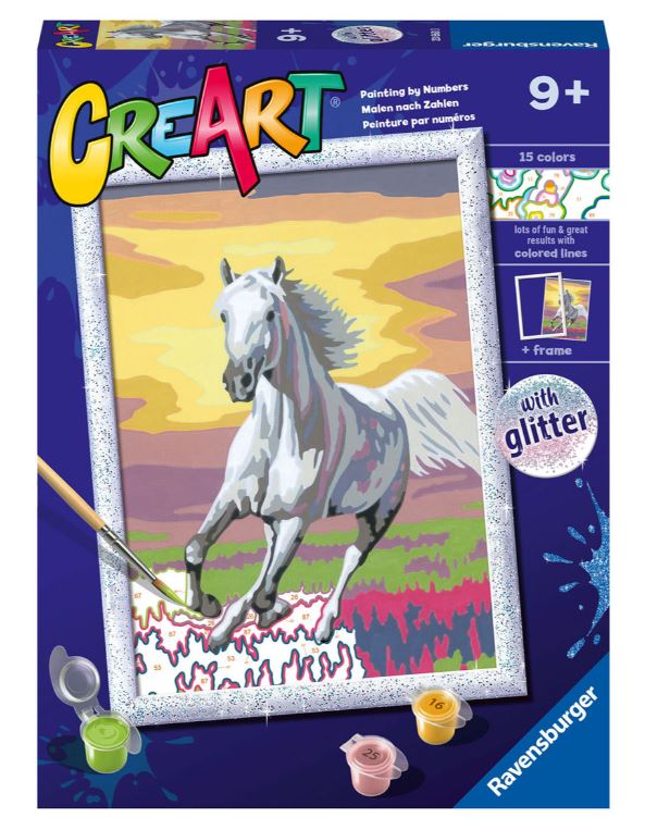 PEINTURE À NUMÉROS CREART RAVENSBURGER - CHEVAL AU COUCHER DU SOLEIL - 7" X 10" PETITE