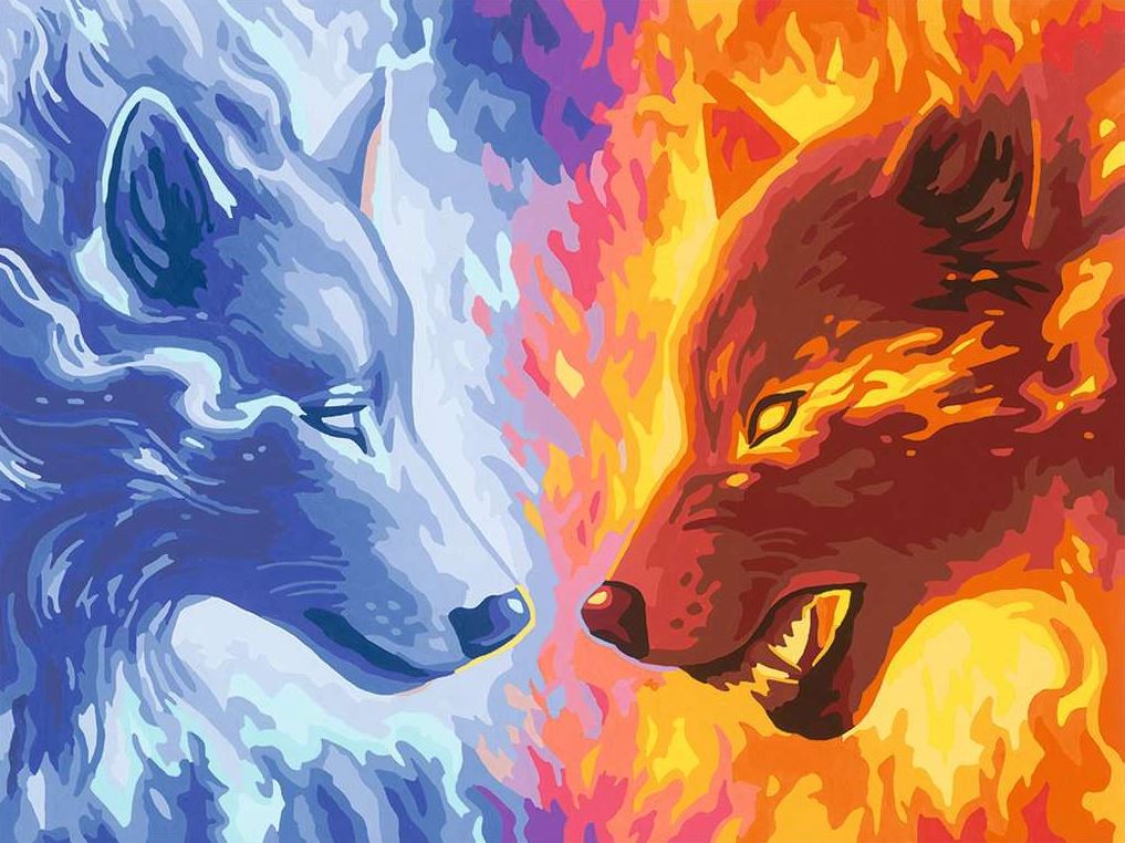 PEINTURE À NUMÉROS CREART RAVENSBURGER - LOUPS DE FEU ET DE GLACE - 12" X 16" GRANDE