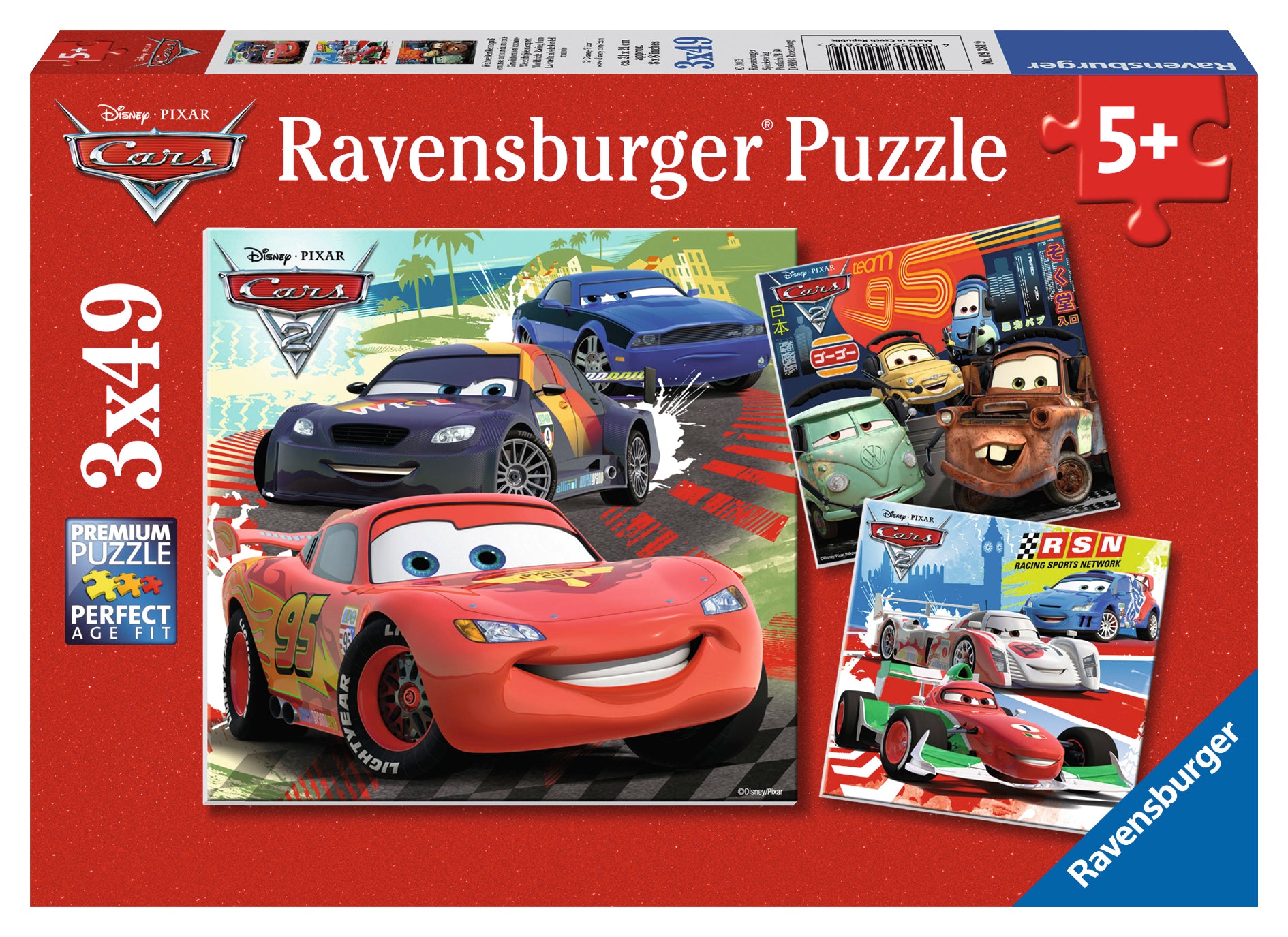 RAVENSBURGER CASSE-TÊTE 3 X 49 PIÈCES - LES BAGNOLES COURSE AUTOUR DU MONDE #09281