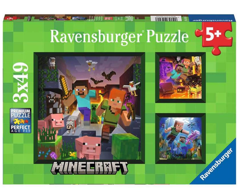 RAVENSBURGER JIGSAW PUZZLE 3 X 49 PIECES - MINECRAFT BIOMES #05621